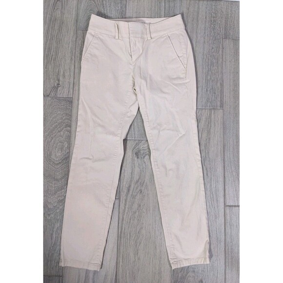 Loft Women Straight Leg Pants Beige Mid Rise Stretch Flat Front Pockets 00P 123 - Picture 1 of 7